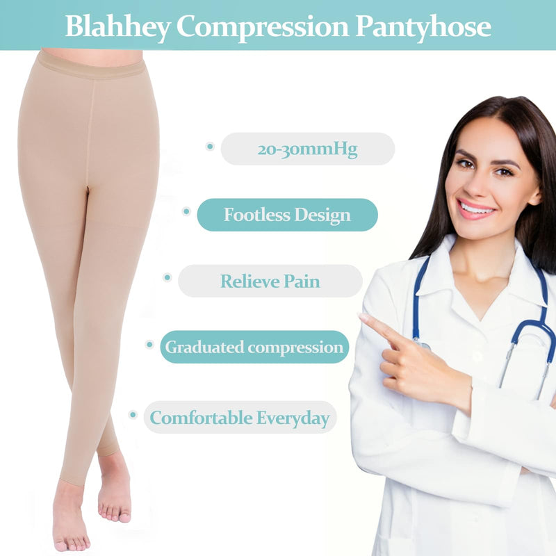 [Australia] - Compression Pantyhose for Women & Men, Footless Compression Stockings, 20-30 mmHg Support Beige 2X-Large 