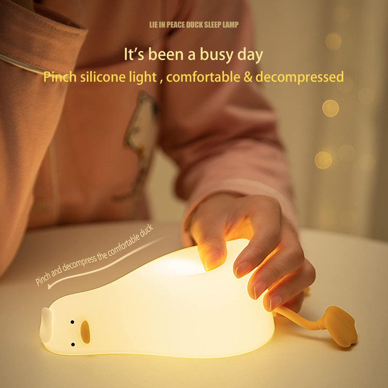 [Australia] - Benson Lying Flat Duck Night Light, LED Squishy Duck Lamp, Cute Light Up Duck, Silicone Dimmable Nursery Nightlight, Rechargeable Bedside Touch Lamp for Breastfeeding, Finn The Duck. 