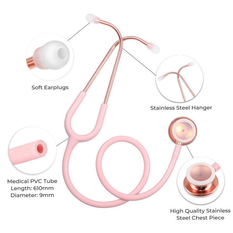 [Australia] - Scienlodic Double-sided Stethoscope with Ear Tips, Professional Stethoscope for Doctor Nurse Clinical Student Use, Customized Gold-plated High-end - Light Pink 03-Light Pink 