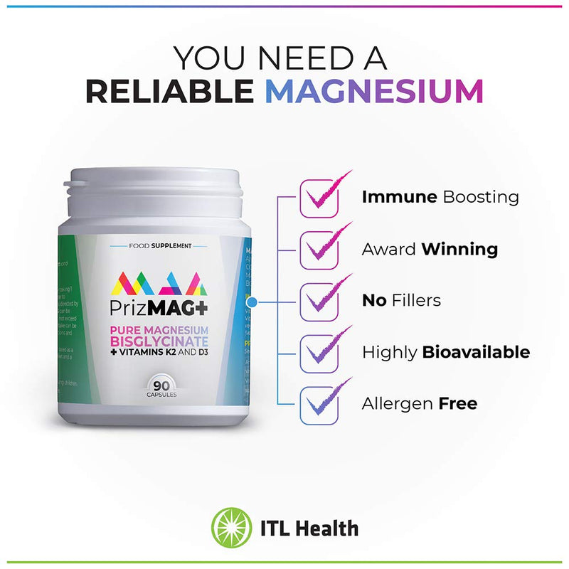 MAG365 ITL Health PrizMAG Plus Magnesium Capsules by ITL Health | Supports Healthy Bones & Better Sleep | Helps Regulate Blood Sugar | Easy Absorption | Pure Quality | 90 Count - Vegan & Gluten Free