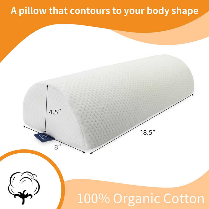 [Australia] - Half Moon Bolster Knee Pillow, Back Pain Relief Memory Foam Leg Pillow, Semi Roll Round Lumbar Leg Wedge for Side Sleepers - Reducing Head Neck Spine Hip Pressure - M White 18.5" x 8" x 4.5" 