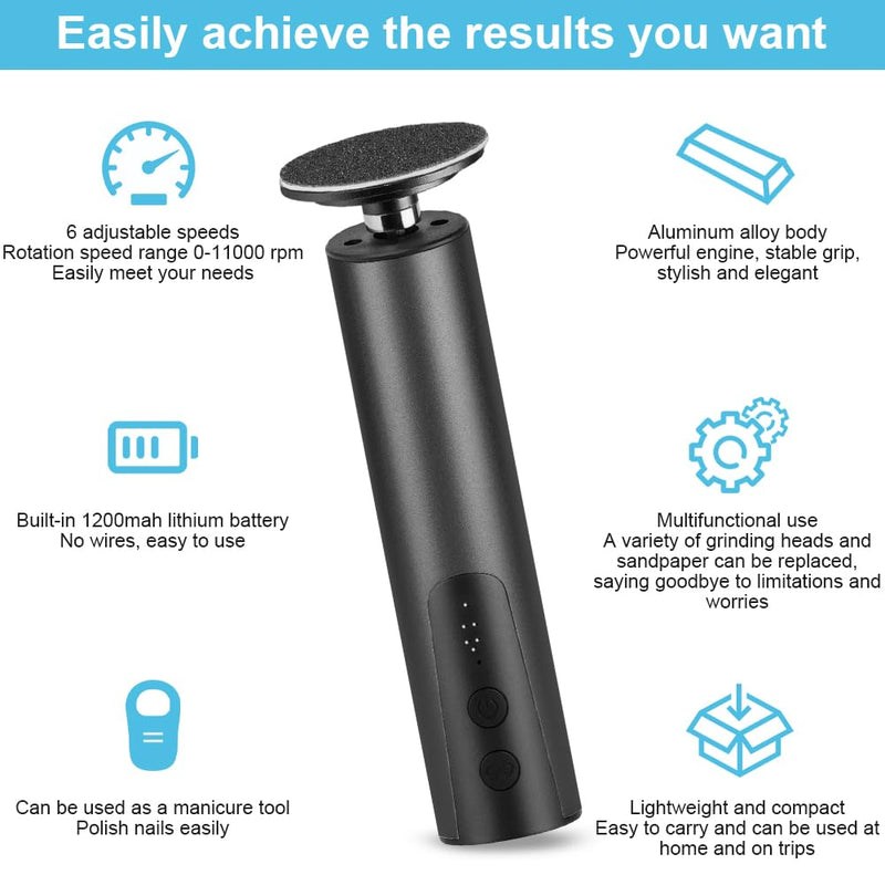 [Australia] - ACWOO Electric Callus Remover, Rechargeable Electric Foot Callus Remover Set with Interchangeable Foot Files, 9 Speeds, Foot Care Set for Cracked Heels, Calluses, Dead Skin (Black) Black 