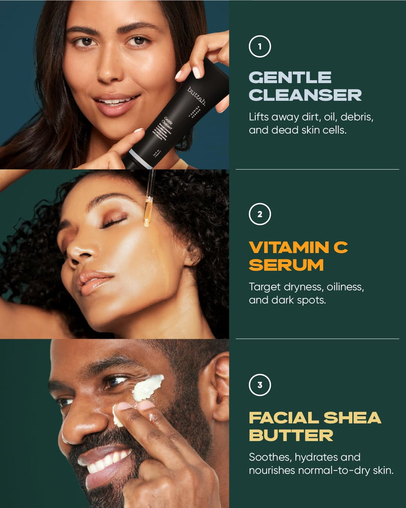 Buttah Skin 3pc Skin Care Kit For Men & Women | Shea Butter, 15% Vitamin C Serum, Facial Cleanser | Black-Founded Skincare Facial Shea Butter
