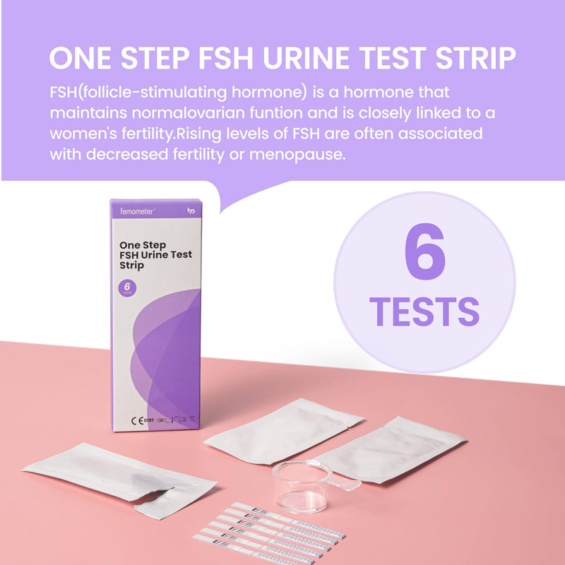Femometer FSH Menopause Test, Understand Your Ovarian Reserve Determine Your Fertility and Detect Menopause at Home, Include 6 FSH Test Strips & Urine Cup 6 Packs