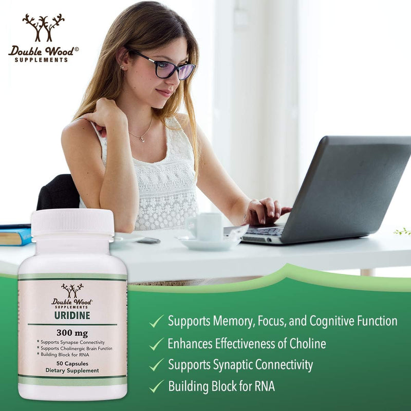 Uridine Monophosphate - Third Party Tested (Choline Enhancer, Beginner Nootropic) (300mg, 60 Capsules) Synergy with Alpha GPC Choline for Brain Health and Memory by Double Wood (Pack of 2) 60 Count (Pack of 2)