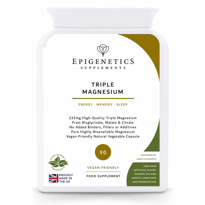 Triple Magnesium (3-in-1) | Premium Bioavailable Magnesium Bisglycinate, Malate & Citrate | UK Made | Life Energy | 90 Vegan Capsules | Long Supply by Epigenetics Supplements 90 count (Pack of 1)