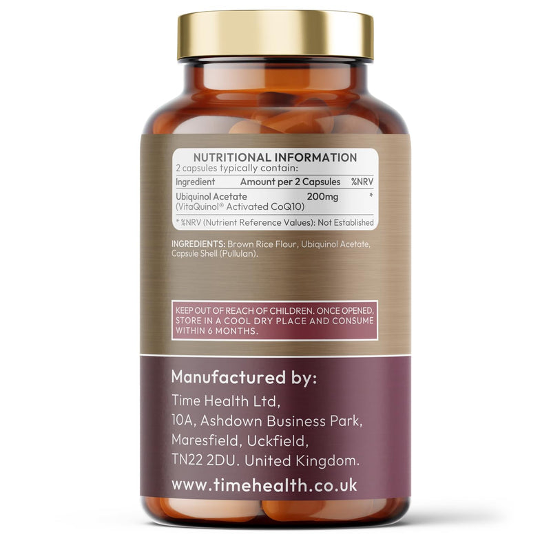Ubiquinol - 200mg per Serving - Active Coenzyme Q10 - Enhanced Absorption - Mitochondrial & Heart Support - UK Made - GMP - Additive Free - Vegan 60 count (Pack of 1)