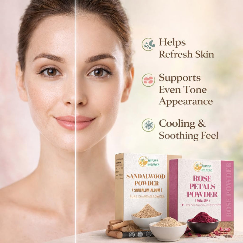 Herbs Botanica Sandalwood & Rose Petal Powder Combo Natural Powder Pack for Face Masks, DIY Beauty & Skincare 2 Packs Each 3.5 oz Finely Ground for Smooth Application