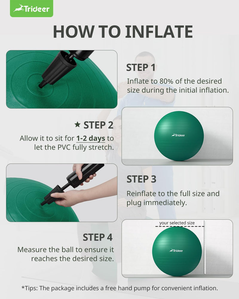 [Australia] - Trideer Exercise Ball for Physical Therapy, Swiss Ball Physio Ball for Rehab Exercises, Workout Fitness Ball for Core Strength, Yoga Ball for Balance & Flexibility M(19-22ines/48-55cm) 