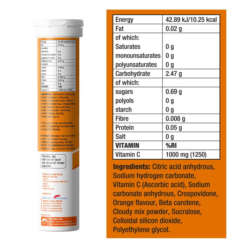 Fast&Up Vitamin C 1000 mg - High Strength - 80 Effervescent Tablets (4 x 20) - Helps Build Strong Immune System - One Daily - Orange Flavour 80 count (Pack of 1)