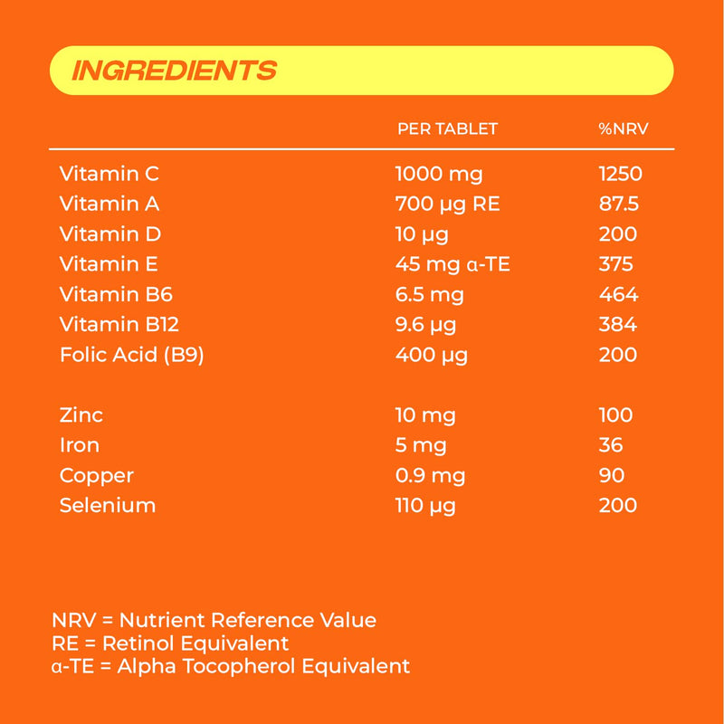 Berocca Immuno Effervescent Tablets, 11 Vitamins and Minerals, Including Vitamins D, C, A, B9, Zinc and Iron to Help Support Your Immune System and B6 and B12 Support Energy Release, Green, 30 Tablets