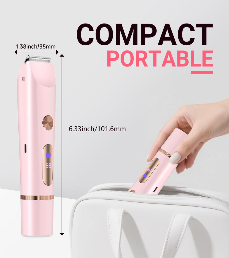 [Australia] - 2026 Upgrade Bikini Trimmer for Women, 2 in 1 Dual Head Electric Shaver with LED Display, IPX7 Waterproof Body Pubic Hair Trimmer Rechargeable Electric Razor for Armpit Leg Body Facial Wet & Dry Use 
