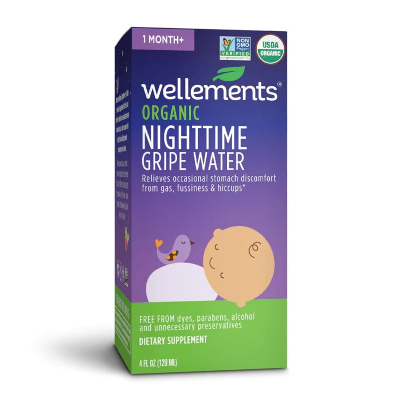 Wellements Organic Nighttime Gripe Water | Bedtime Relief for Baby Gas, Colic & Fussiness | Sleepy Time Herbs Promote a Peaceful Night’s Sleep | USDA Certified Organic & Non GMO | 1 Month +, 4 Fl Oz.