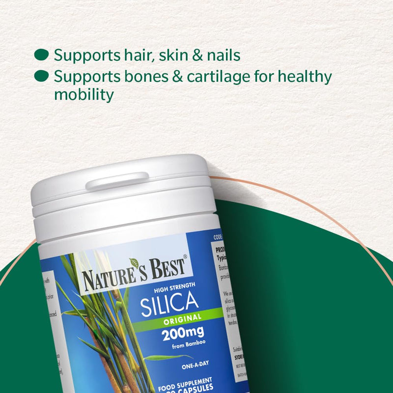 Nature's Best Silica 200mg - High Strength Naturally Sourced Silica Supplement - UK Made - 90 Vegan Capsules (3 Months' Supply)