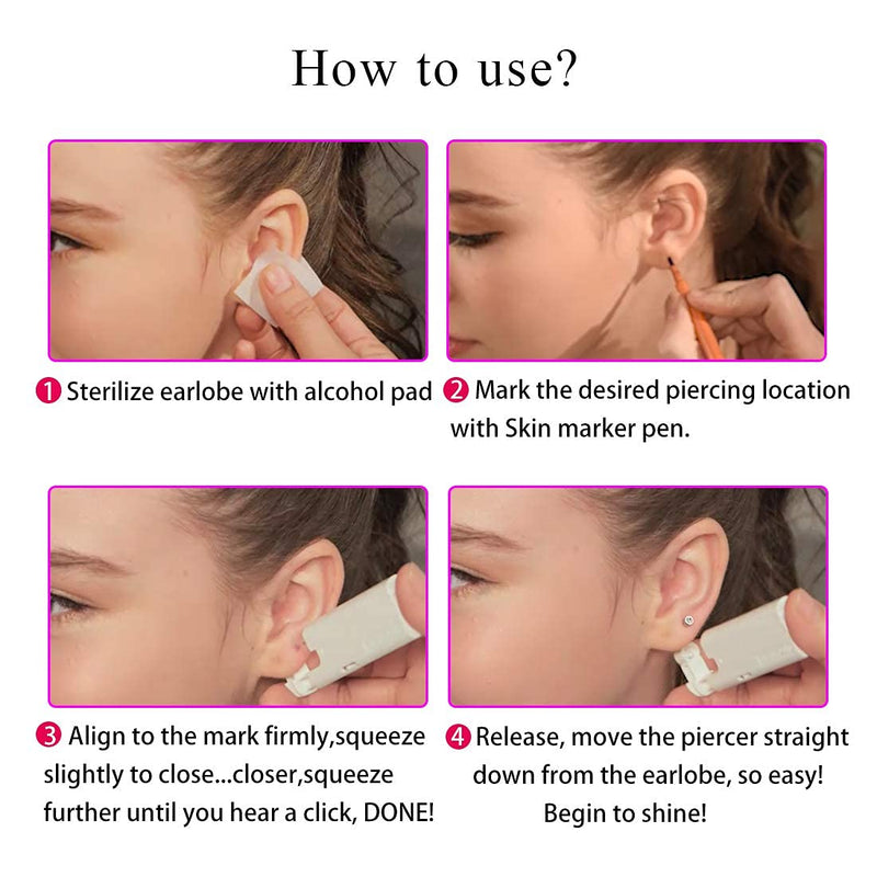 2PCS Disposable Ear Piercing Kit Ear Piercing Gun Self Use Ear Piercings Kit Cartilage Piercing Gun with Hypoallergenic Earrings(3mm,24kt Gold) 3mm CZ,24Kt Gold