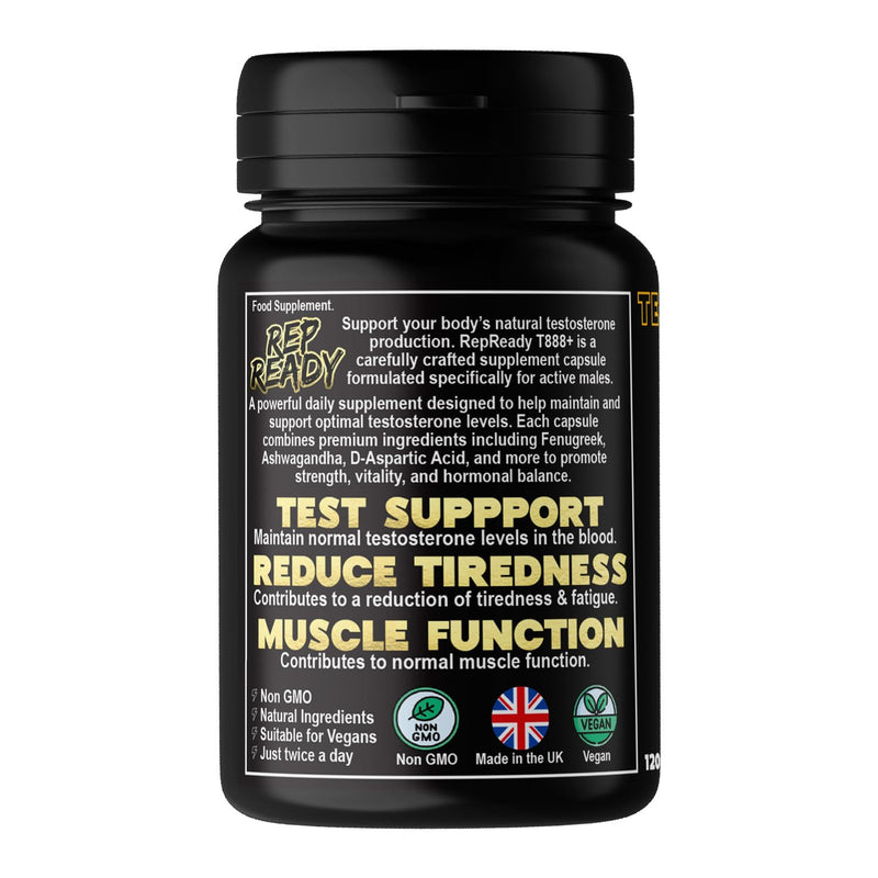 T888+ Advanced Testosterone Support for Men 120 Capsules Ashwagandha, Fenugreek, D-Aspartic Acid, L-Carnitine, Magnesium, Zinc, Vitamin D3, Boron - Natural Male Vitality & Performance Formula