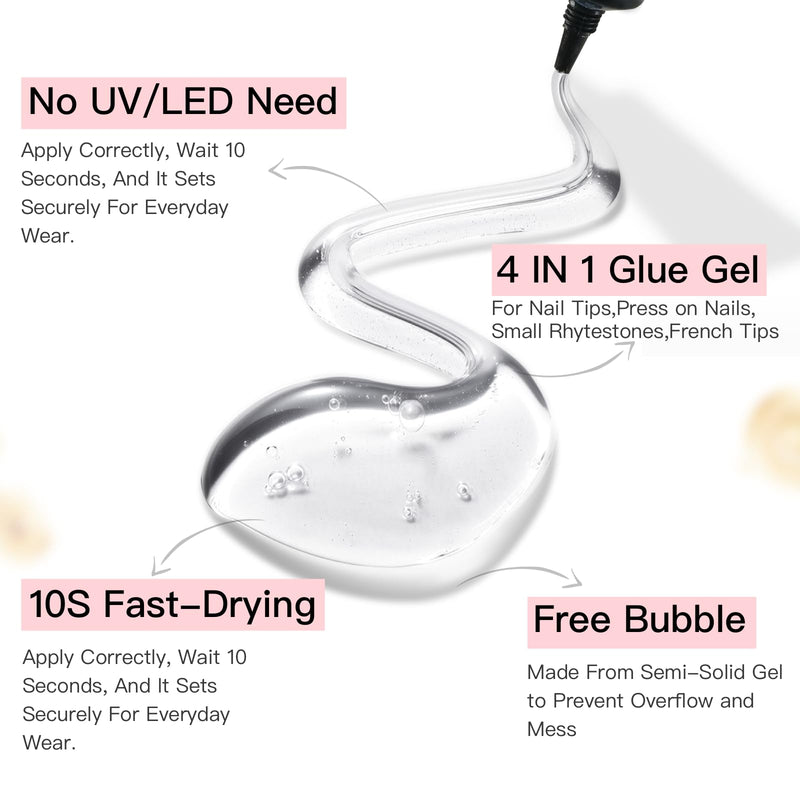 Curvlife 10g Semi Solid Nail Glue and 10ml Nail Glue Remover Kit for Press On Nails - 4pc Professional Set with Czech Glass File & Cuticle Pusher for Flawless Application & Removal