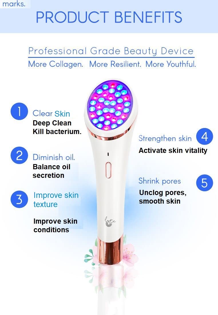 [Australia] - Lyte Wireless Dual Red & Blue LED Light Therapy for Face Includes Hyaluronic Serum Automatic Contact Sensor 2-in-1 Blue and Red LED Light Therapy for Face Wrinkle Reduction Device 