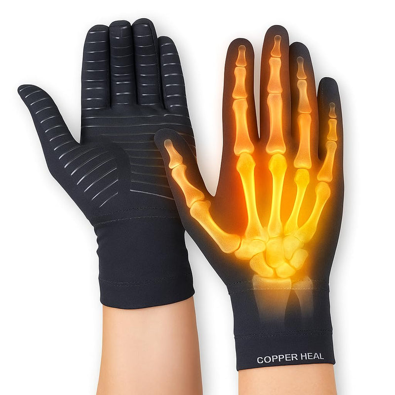 [Australia] - COPPER HEAL Compression Gloves Size L Bundle – 1 Full Finger + 1 Fingerless Pair – 88% Copper Infused – Arthritis & Pain Relief – SAVE 20% 