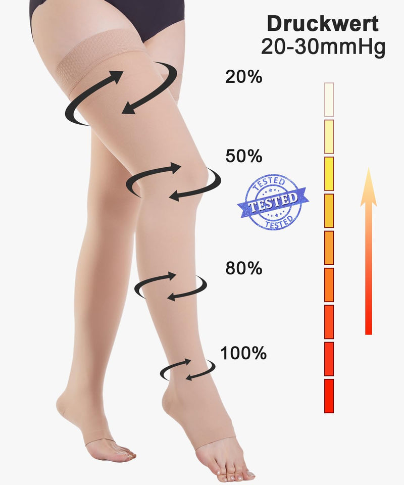 [Australia] - 20-30 mmHg Medical Compression Stockings Women & Men Class 2, Open Toe Long Support Stockings Thrombosis Stockings with Silicone Band for Varicose Veins Edema Flight L Beige 