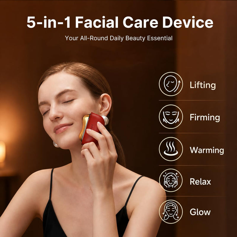 GS5 Electric Heated Gua Sha Tool, Red Light Face Massager, Red | Brass Facial Massager with Vibration, Beauty Device for Face & Neck, Skin Firming Device for Facial Sculpting, Gift for Women 1 Device