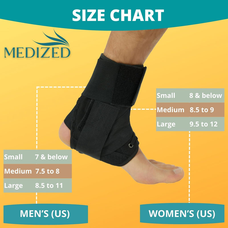 MEDIZED Ankle Brace, Lace Up Adjustable Support for Running, Basketball, Injury Recovery, Sprain! Ankle Support Wrap for Men, Women, and Children (Medium) Medium