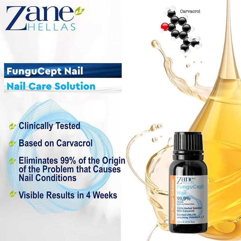 Zane Hellas FunguCept Nail Solution, 0.33 oz - 10ml | For Discolored, Thickened, Crumbled Nails, Visible Results in 4 Weeks