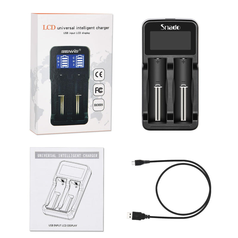 [Australia] - Intelligent Charger, Snado LCD Display Universal Smart Charger for Rechargeable Li-ion Batteries 18650 18490 18350 17670 17500 16340 14500, Ni-MH/Ni-Cd A AA AAA Batteries (2 Slots) 