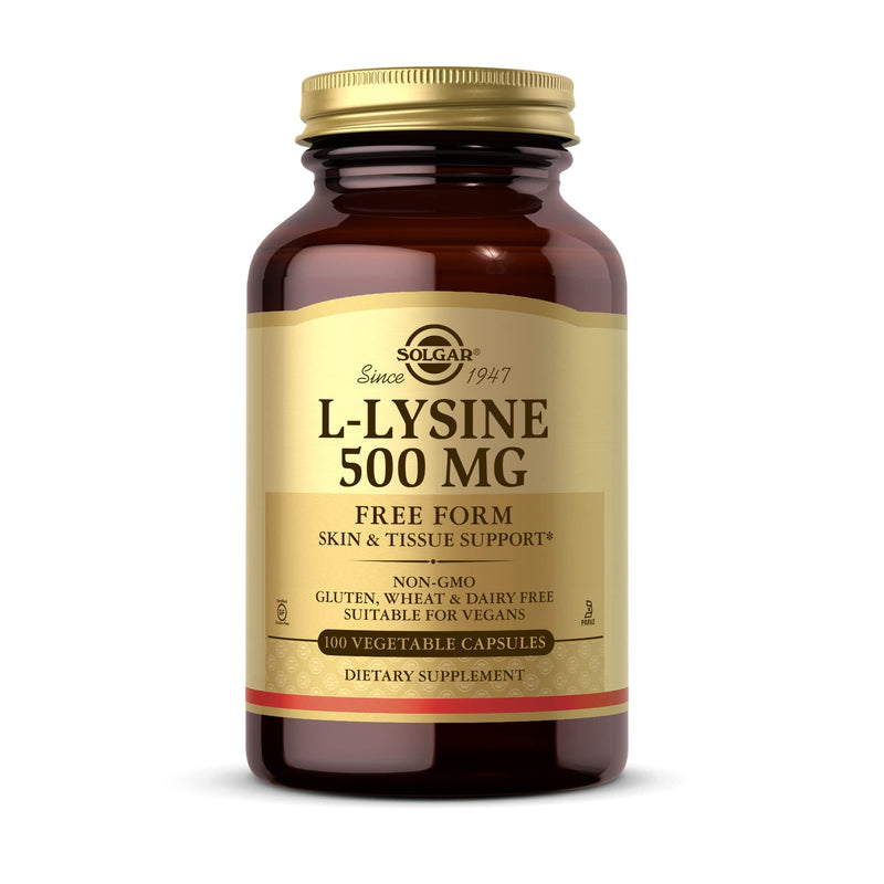 SOLGAR L-Lysine 500 mg - 100 Vegetable Capsules - Skin & Tissue Support - Non-GMO, Vegan, Kosher, Gluten Free - 100 Servings 1