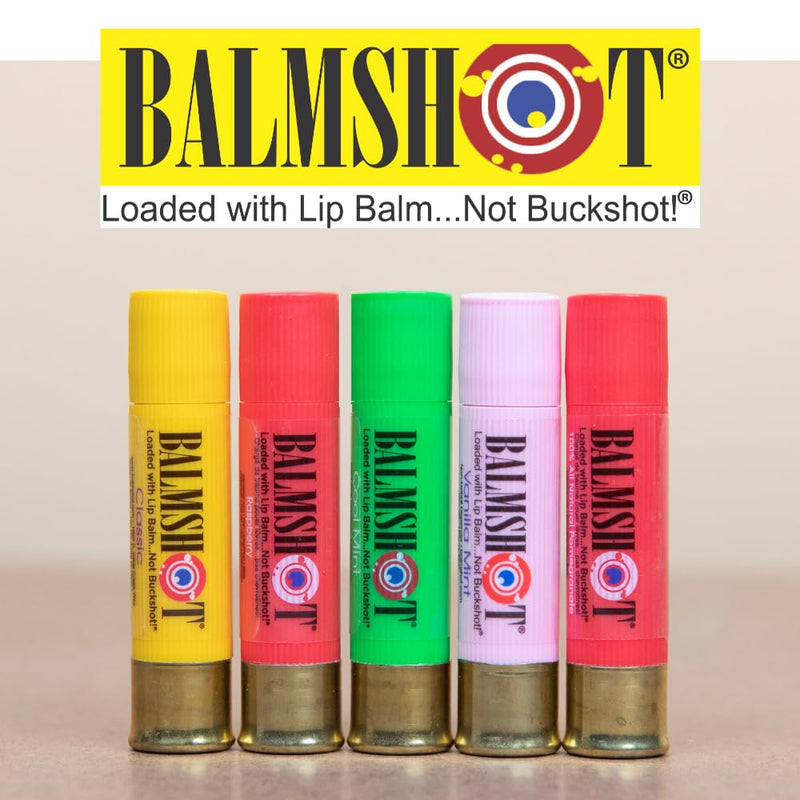 BALMSHOT Moisturizing Beeswax Lip Balm Pink (Vanilla Mint) SPF 15 - Chapstick with Aloe & Vitamin E, 20-Gauge Brass Shotgun Shell Tube, Made in USA