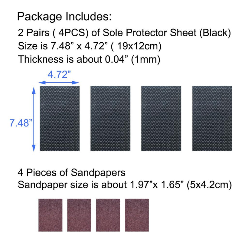 [Australia] - UNIKSTEP 4 pieces shoe sole protectors - wave design - shoe bottom and self-adhesive anti-slip pads on the heel (black) black 