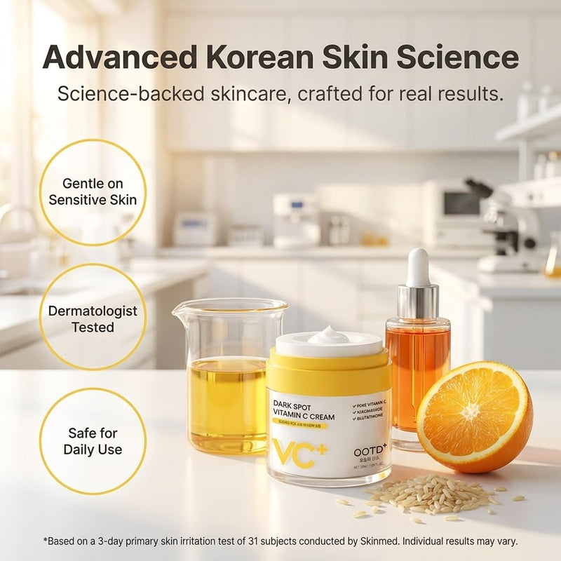 #OOTD Vitamin C Face Cream for Sensitive Skin, 1.69 fl oz | Korean Skincare | Clinically tested to reduce melanin by 15.4% in 14 days; Vitamin C face cream fades dullness for a radiant glow