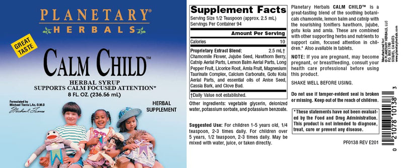 [Australia] - Planetary Herbals Calm Child Herbal Syrup - Includes Soothing Botanicals Chamomile, Lemon Balm, Catnip & More - 8oz 