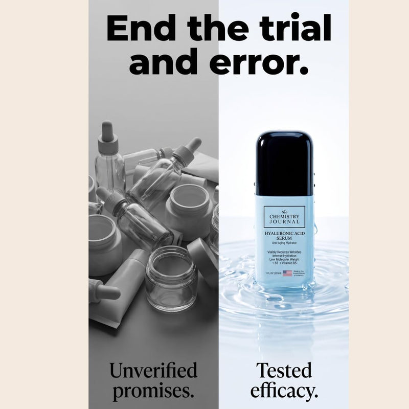 Hyaluronic Acid Serum for Face - Visibly Reduce Wrinkles, Smooth & Plump Skin, Vitamin B5, Low Molecular Weight, Hydrating Anti-Aging Serum. Made in the United States of America.