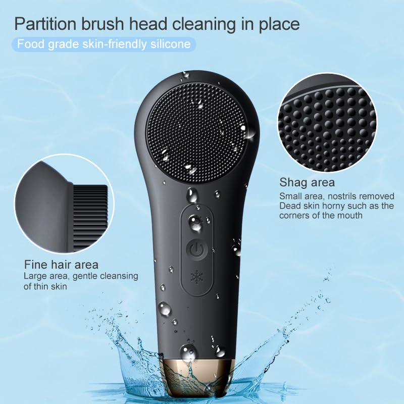 Rechargeable Silicone Electric Face Scrubber – Vibrating Facial Cleansing Brush for Deep Cleansing & Exfoliation, Waterproof, Gentle on Skin, for Men & Women Black