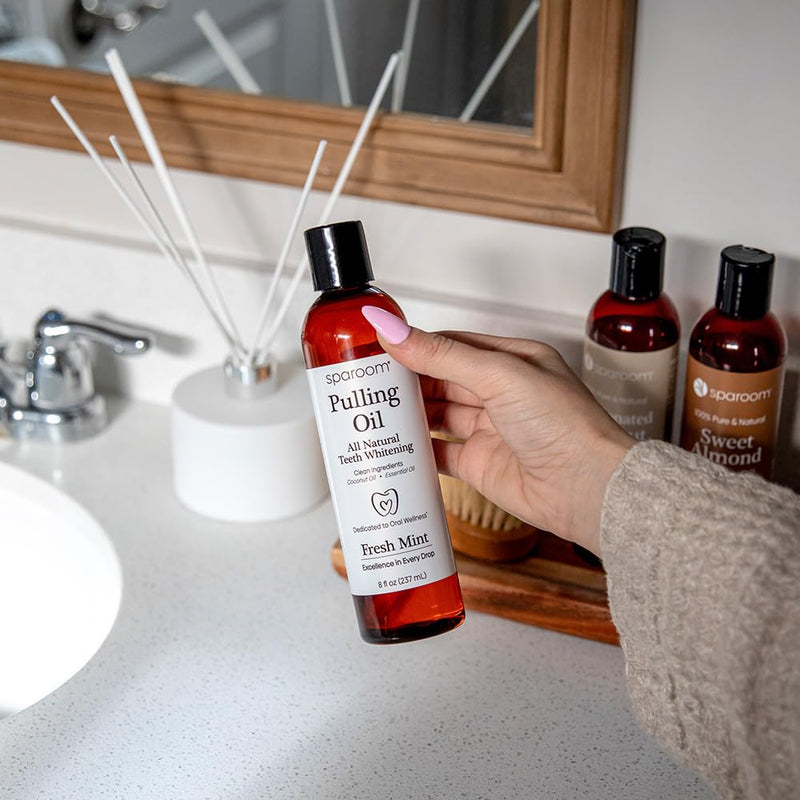 SpaRoom Oil Pulling for Teeth and Gums – Coconut Oil Pulling for Teeth with Tongue Scraper, Fresh Mint Flavor, Natural Mouthwash Alternative for Gum Health, Oral Hygiene, and Breath Support, 8 fl oz 1-pack