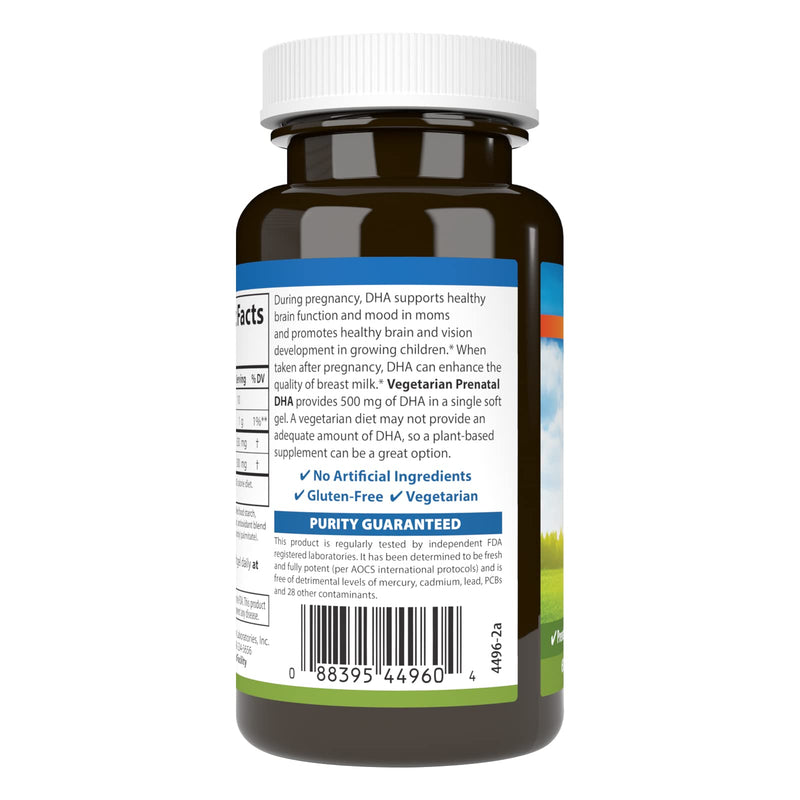 Carlson Vegetarian Prenatal DHA, 500 mg, DHA, Plant Based, 60 Softgels | Sustainably Sourced From Algae; Prenatal Support; Fetal Development