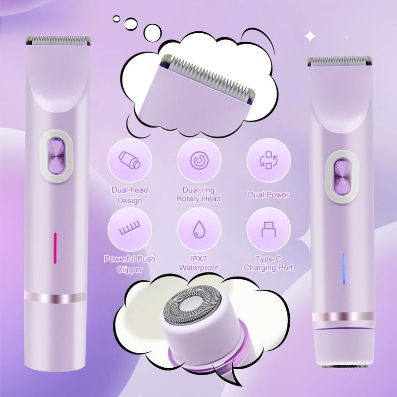 [Australia] - Women's Electric Dual Headed Shaver, 2 in 1 Bikini Trimmer, USB Rechargeable Electric Razors Body Hair Trimmer 