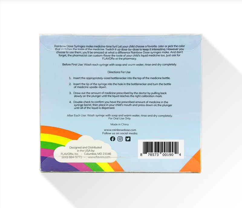 Rainbow Dose Oral Dosing Syringes | No More Medicine-Time Meltdowns! | 5 Uniquely Colored Syringes | 10ml (2tsp) Each | 3 Bottleneckers Included | New & Improved!