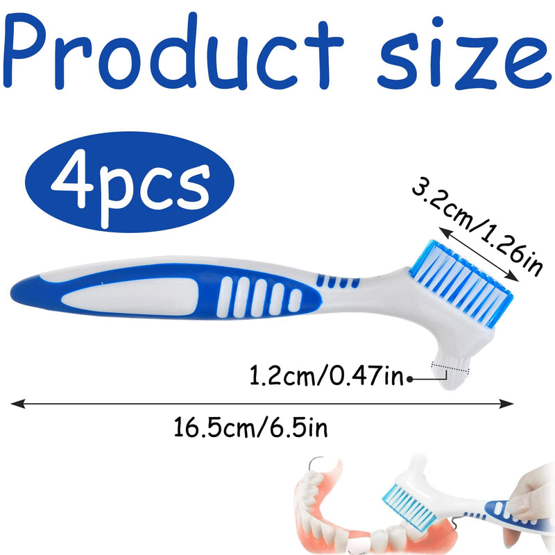 [Australia] - Pack of 4 denture toothbrushes, portable denture cleaning brushes, double-sided denture cleaning brushes, toothbrush for braces, toothbrush with multi-layers for denture care (4 colors) 