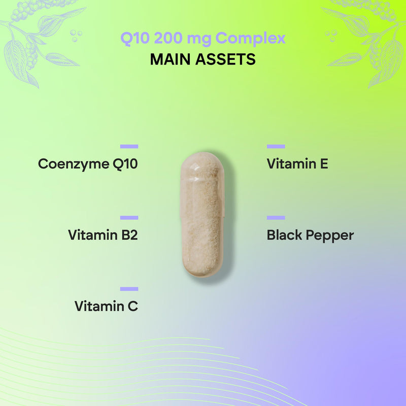 Coenzyme Q10 Complex 200mg - Vitamins C, E and B2 - with Black Pepper - 120 Capsules Coq10 - Ubiquinone Coenzyme Q10-120 Capsules Nutralie