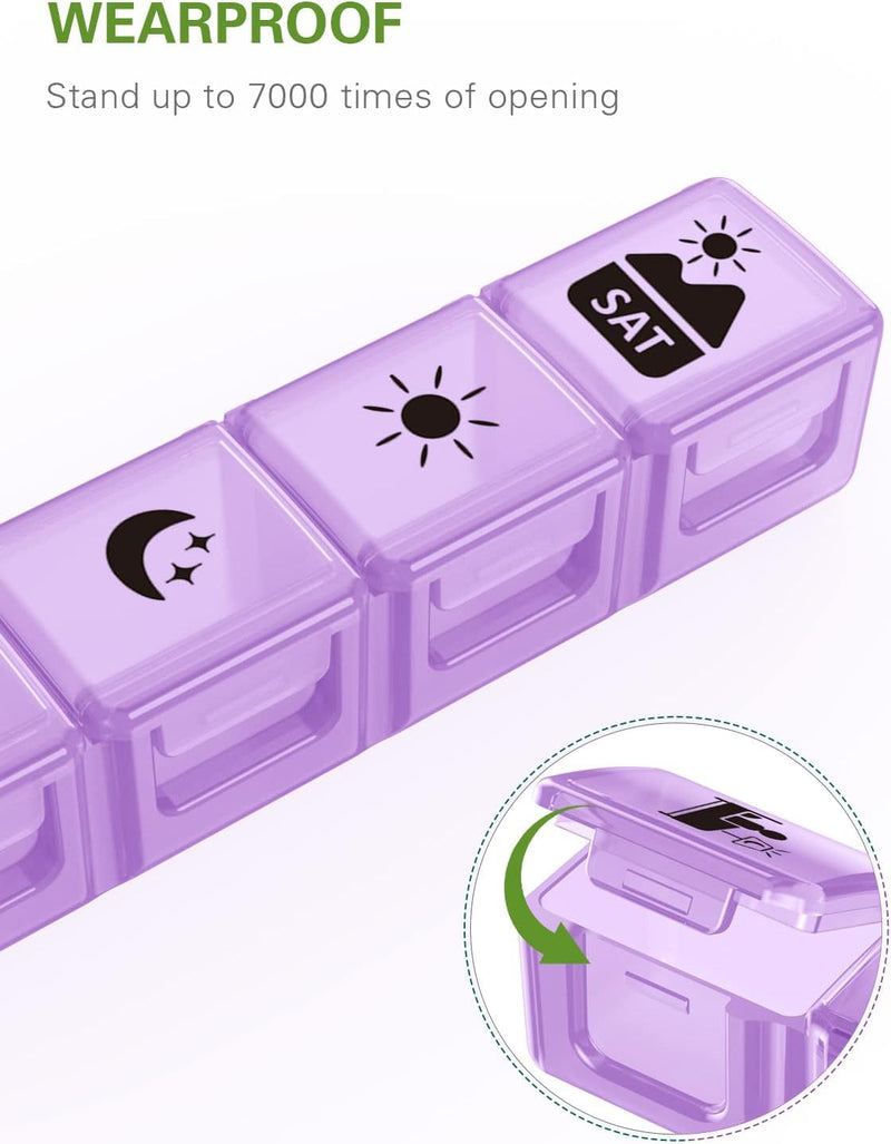 Fullicon Large Weekly Pill Organizer 4 Times a Day, 7 Day, Black Rainbow | Each Compartment Holds up to 9 Fish Oils, 10 Vitamins, or 16 Capsules, Secure Double Latch, Clear Day Labels Multicolor