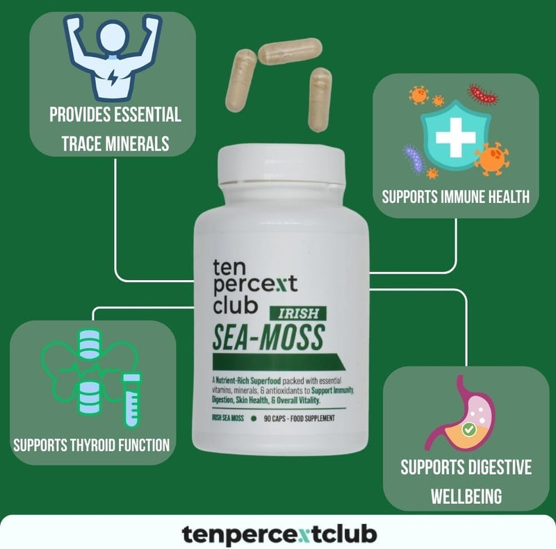 Irish Sea Moss Capsules, Immune Support & Health — Raw Sea Moss Supplement, Thyroid Function, Skin Vitality, Nutrient Absorption, Natural Superfood Blend - 90 Capsules
