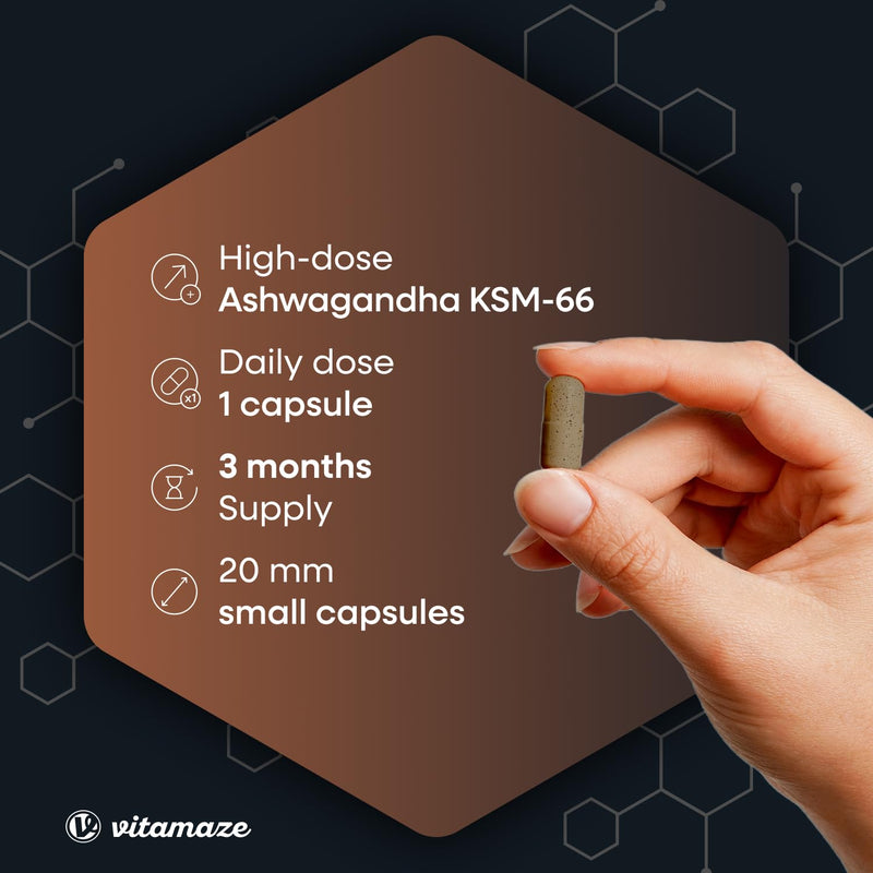 Ashwagandha KSM 66® 9000 mg (15:1), Organic Root Extract with 5% Withanolides, Ashwagandha High Strength, Only 1 Capsule Daily, Vegan, No Additives Ashwagandha KSM-66 9.000mg