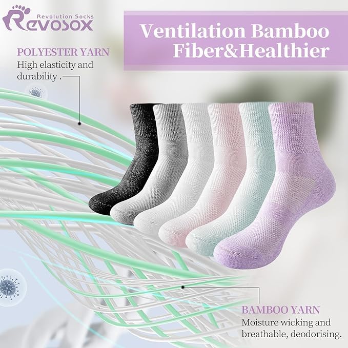 [Australia] - Diabetic Socks for Women Men,5 Pairs Non Binding Diabetic Ankle Socks,Wide Seamless Socks 6-9 9-12 Black/Grey/Pink/Purple/Skyblue Medium 