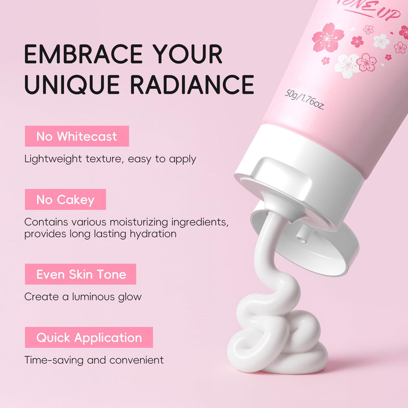 Facial Moisturizer Tone-up Cream, Japan Sakura Lazy Face Cream with Vitamin C, Face Moisturizer Hydrating & Smooth Dry Skin Lightweight Nourishing Facial Skin Instant Tone-Up Cream, 1.76 fl.oz