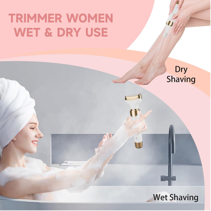 [Australia] - Electric Razor for Women,4 in 1 Womens Shaver Electric Bikini Trimmer Pubic Hair Removal Wet & Dry Painless Shaver for Legs Underarms Eyebrow Face Nose and Bikini Grooming Kit for Women 3021 Gold 