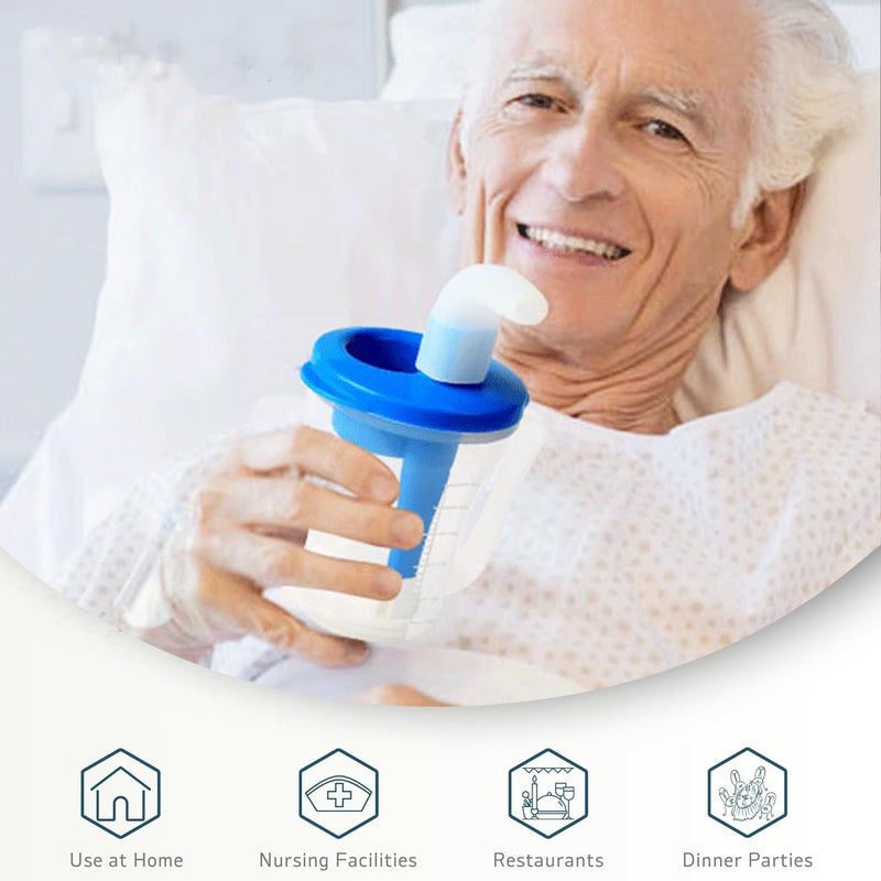 HXY Dysphagia Regulating Drinking Cup for Elderly-Having Difficulty Swallowing,Dispenses 5 cc or 10 cc of Liquid Helps to Prevent Choking,Liquids Only Dysphagia Cup for Stroke Limited Mobility (Blue) Blue