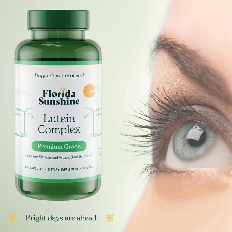 Florida Sunshine Lutein Complex 200mg, 60 Capsules, Eye Health Support, Antioxidant Protection, Prevents Age-Related Macular Degeneration, Cataract Prevention, Enhanced Bioavailability with BioPerine