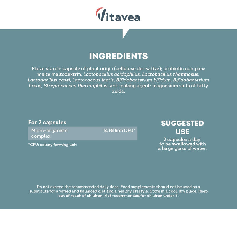 Probiotics for Gut Health – 7 Strains with Lactobacillus & Bifidobacterium – 28 Billion CFU per Day – Supports Digestion, Transit & Microbiome – 60 Vegan Capsules – Vitavea Quality